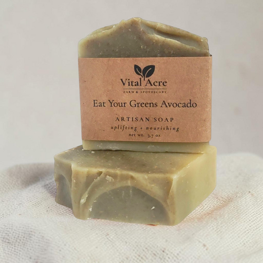 Vital Acre Farm & Apothecary Eat Your Greens Avocado handmade soap bar with nourishing avocado and garden greens