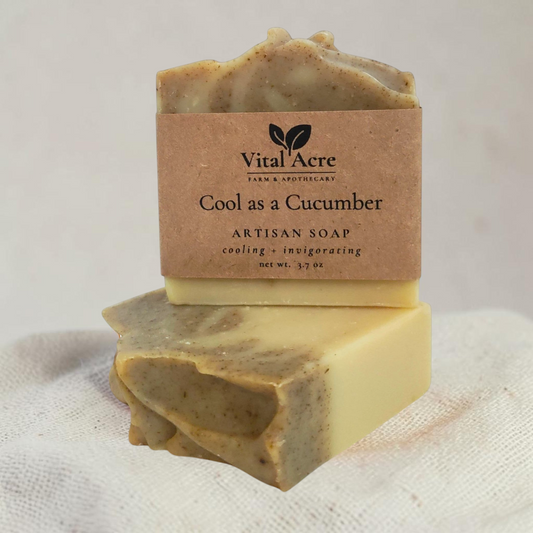 Vital Acre Farm & Apothecary Cool as a Cucumber Mojito soap bar with spearmint and natural ingredients.